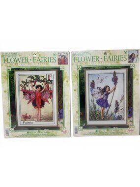 Vintage Flower Fairies Cross Stitch Kits Set Fuchsia & Lavender Fairy 1997